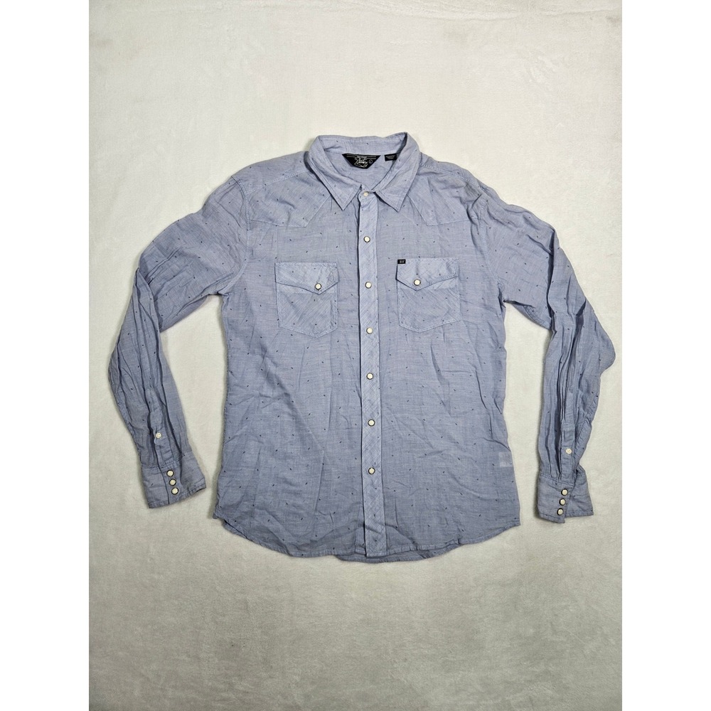Salt Valley Western Mens Large Light Blue Pearl Snap Long Sleeve Shirt Cotton